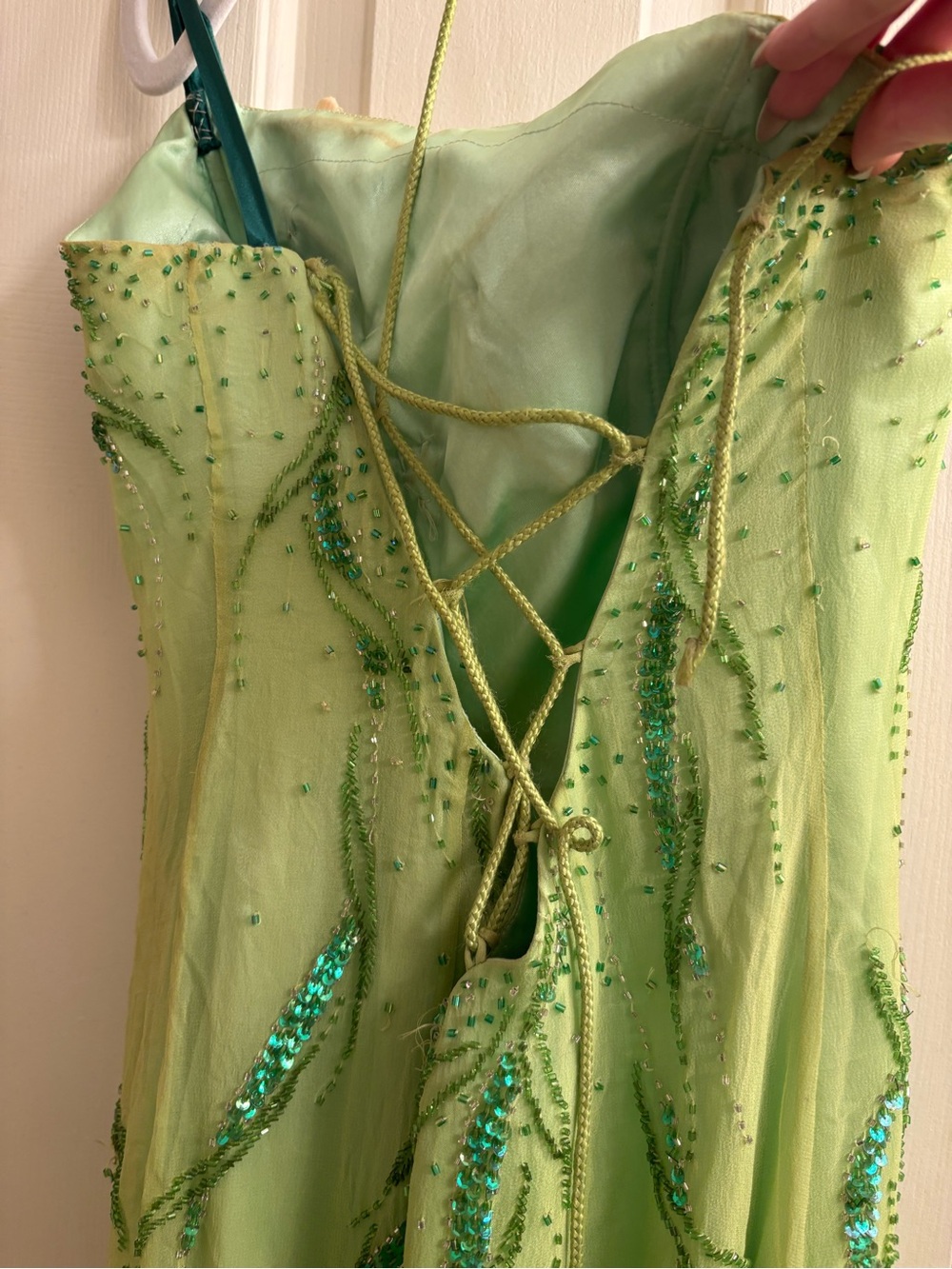 Silk Fairy Lime Green Beaded Maxi Dress with Floral Accents - Picture 5 of 15
